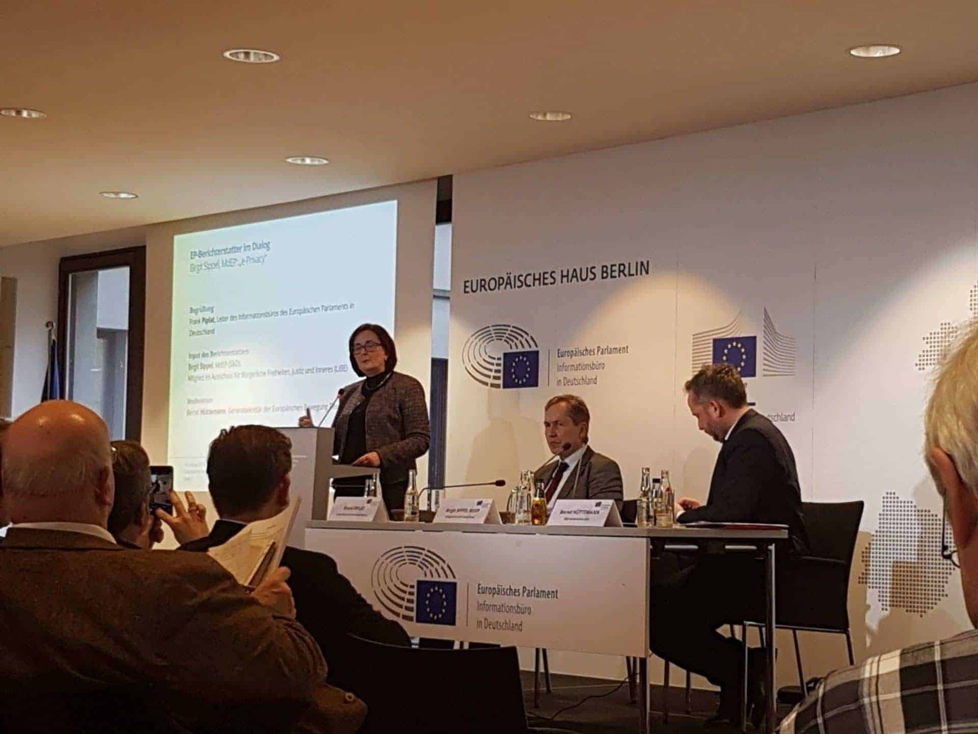 Birgit Sippel MdEP (SPD), Mitglied des EU-Ausschusses für Bürgerliche Freiheiten, Justiz und Inneres (LIBE) beim EP-Berichterstatter Dialog in Berlin